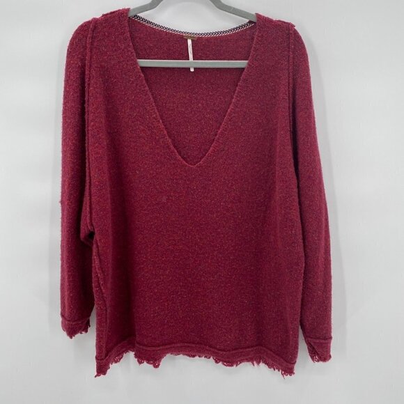 Free People Irresistible Fringe Trim Sweater Wine Women’s Size M - Picture 1 of 9